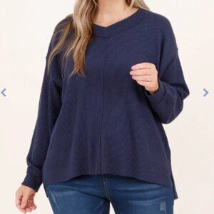 Chic Soul Navy V Neck Pullover